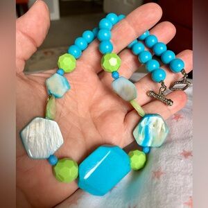 Source Unknown Turquoise Blue and Green Beaded and shell Necklace